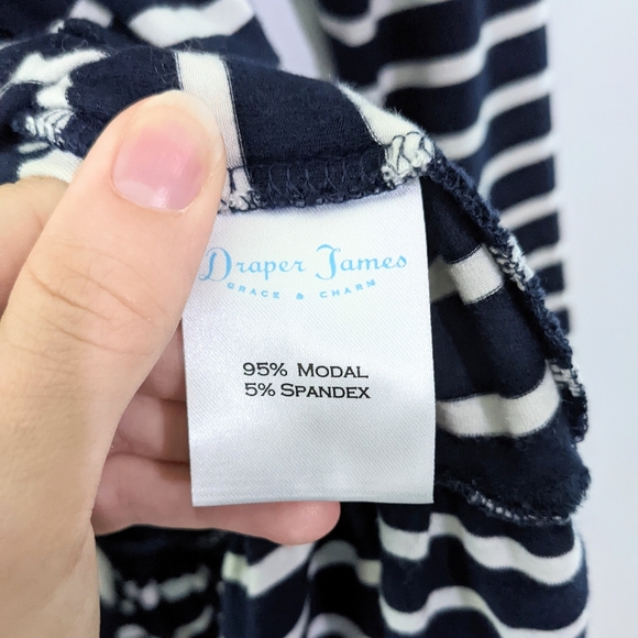 DRAPER JAMES Peplum Sailor 3/4 Sleeve Stripe Navy Blue White Blouse Top Shirt - Picture 6 of 8